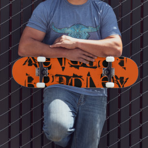 Add Your Own Custom Name Personalized Orange Black Skateboard