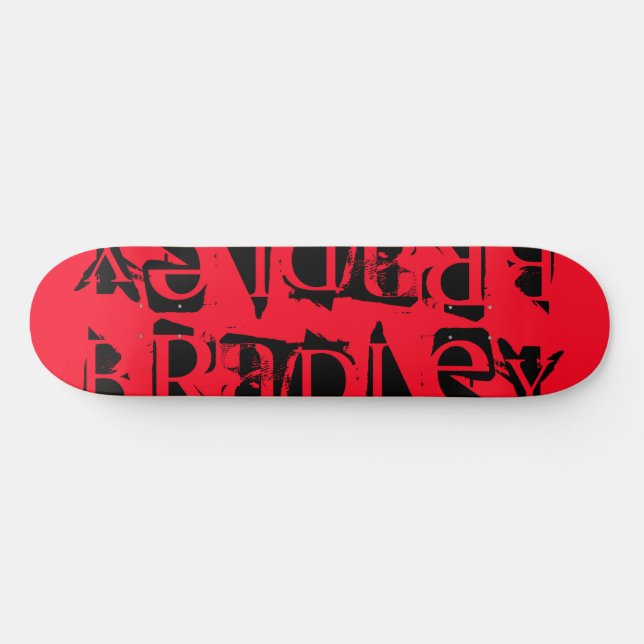 Add Your Own Custom Name Personalized Red Black Skateboard (Horz)