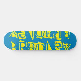 Add Your Own Custom Name Personalized Yellow Blue Skateboard