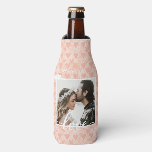 Add Your Own Custom Photo Love Hearts in Rose Gold Bottle Cooler