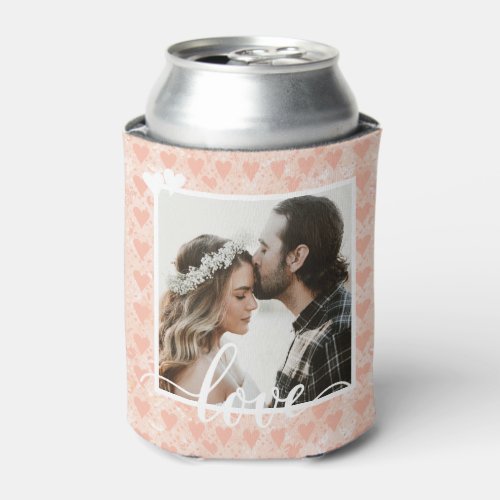 Add Your Own Custom Photo Love Hearts in Rose Gold Can Cooler
