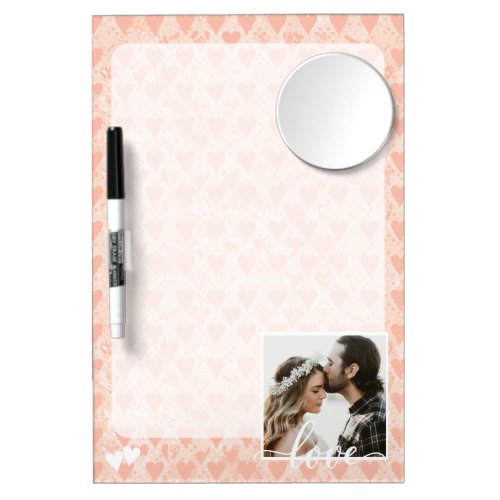Add Your Own Custom Photo Love Hearts in Rose Gold Dry Erase Board With Mirror
