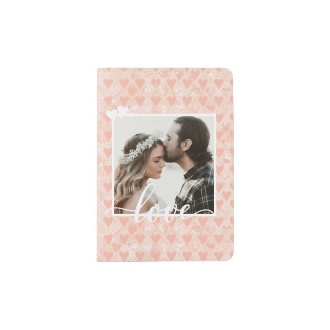 Add Your Own Custom Photo Love Hearts in Rose Gold Passport Holder (Front)