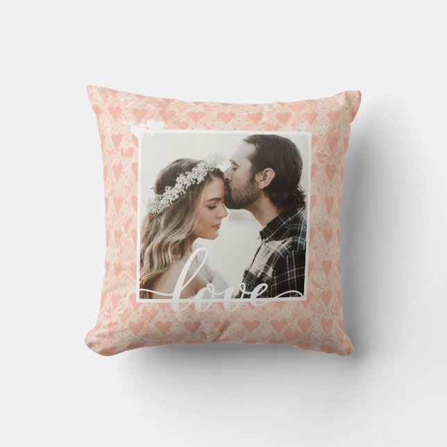 Add Your Own Custom Photo Love Hearts in Rose Gold Throw Pillow (Front)