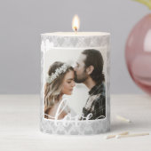 Add Your Own Custom Photo Love Hearts Silver Pillar Candle (In Situ)