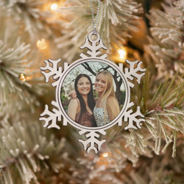 Add Your Own Custom Photo Snowflake Pewter Christmas Ornament (Tree)