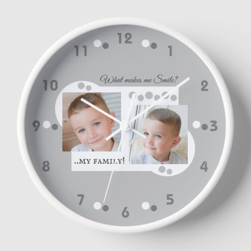 Add your own custom photos my family grey clock