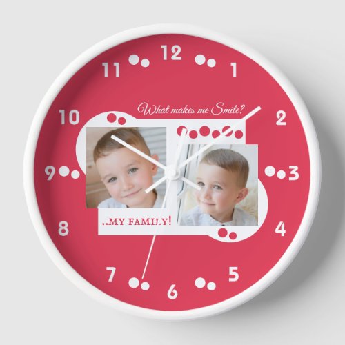 Add your own custom photos my family red clock