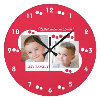 Add your own custom photos my family red large clock