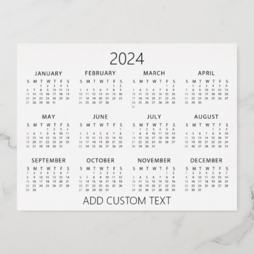 add your own custom text 2024 Calendar   Foil Holiday Postcard