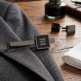 Add Your Own Custom Text Here Black and White Gunmetal Finish Tie Bar