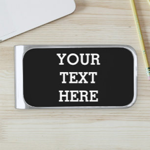 Add Your Own Custom Text Here Black and White Silver Finish Money Clip