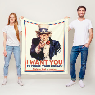 Add your own custom text, Uncle Sam "I want You", Fleece Blanket