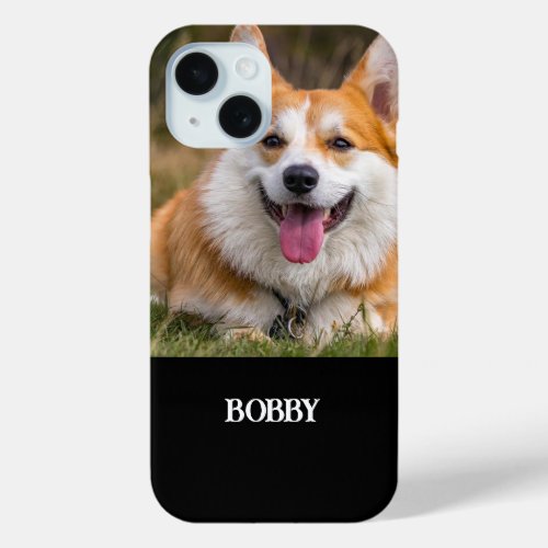 Add your own dog photo and name iPhone 15 case