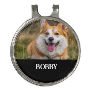 Add your own dog photo and name golf hat clip