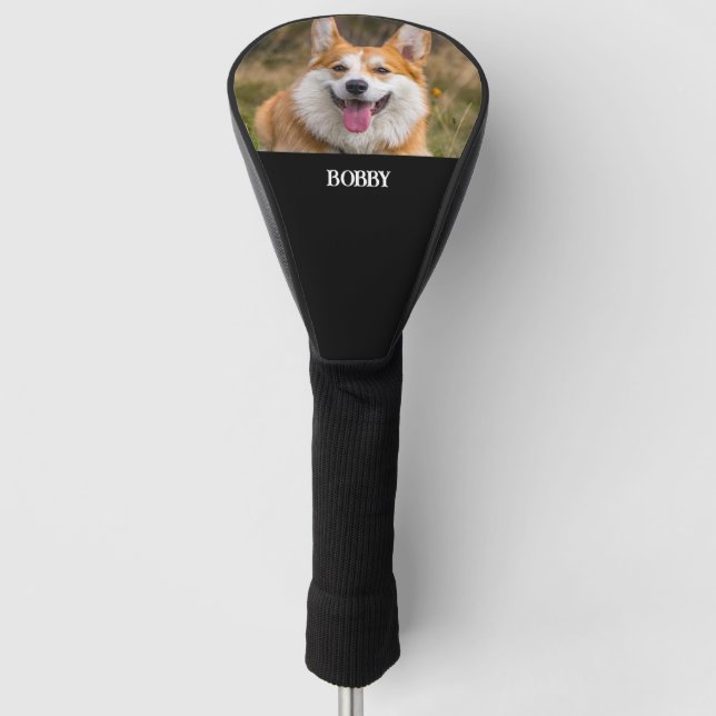 Add your own dog photo and name golf head cover (Front)