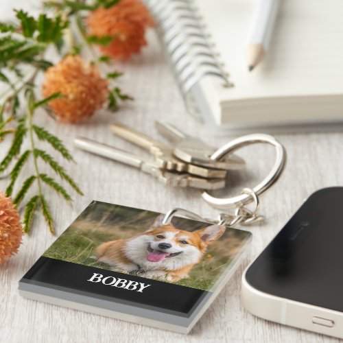 Add your own dog photo and name keychain