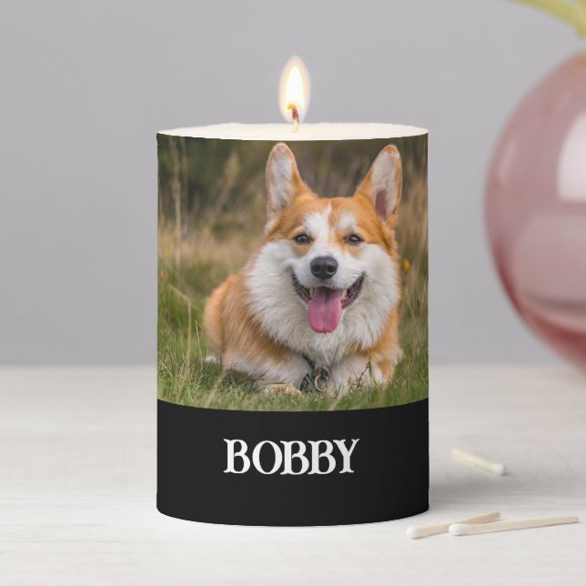 Add your own dog photo and name pillar candle (In Situ)