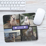Add Your Own Dog Photo Collage Purple Mouse Pad<br><div class="desc">Add your own pet photos. Design features 4 photos on a grid with solid rectangle in the middle with the word "love" and accent hearts on each side.</div>