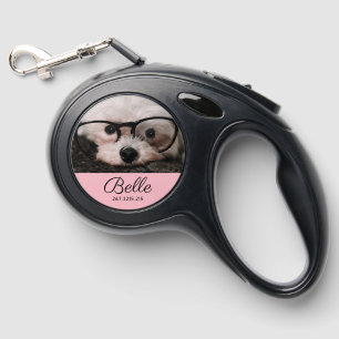 Add Your Own Dog Photo Pink Pet Personalized Name Retractable Pet Leash