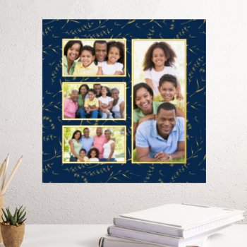 Add Your Own Family Photos 4 Photo Collage Floral  Foil Prints by wasootch at Zazzle
