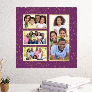 Add Your Own Family Photos 4 Photo Collage Floral Foil Prints by wasootch at Zazzle