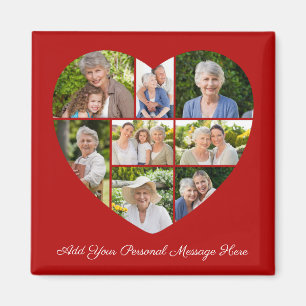 Add Your Own Greeting 8 Photo Collage Heart Cutout Magnet