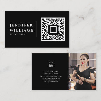 Add your own image custom logo and QR code black Business Card