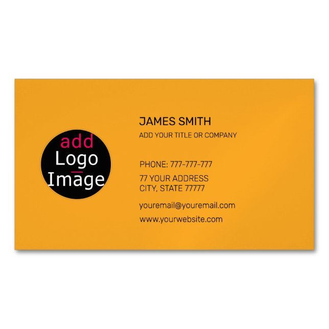 Add Your Own Image Custom Macaroni & Cheese Orange Business Card Magnet (Front)