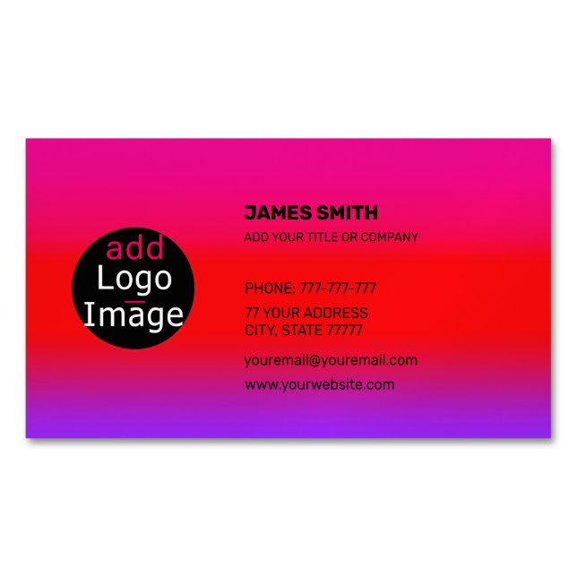 Add Your Own Image Custom Magenta Gradient Business Card Magnet (Front)