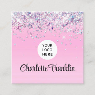 Add your own image logo circle elegant glitter square business card