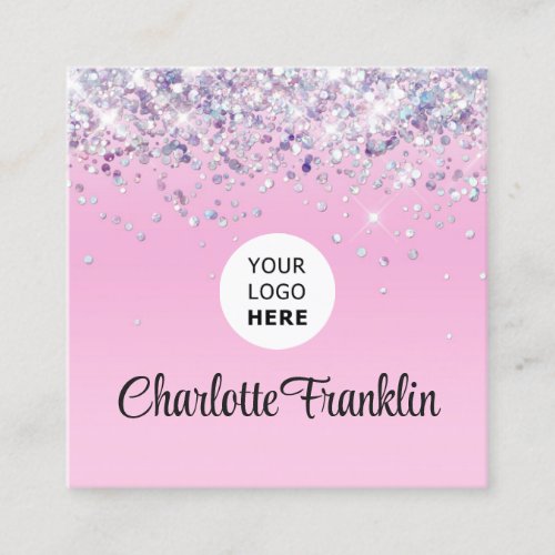 Add your own image logo circle elegant glitter square business card