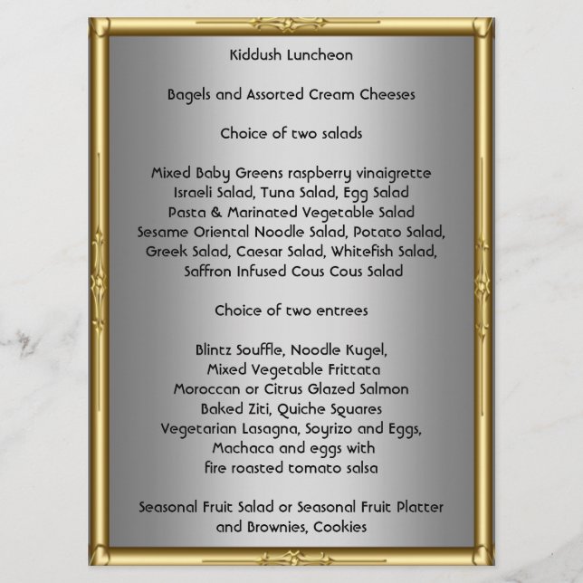 Add your own Kiddush Menu for Bar Bat Mitzvah (Front)