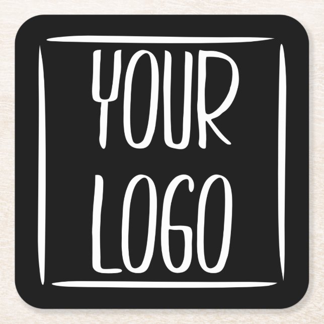 Add Your Own Logo | Black Background (or change) Square Paper Coaster (Front)