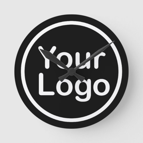 Add Your Own Logo  Black Background Round Clock