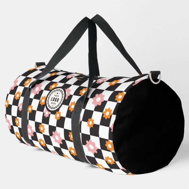 Add Your Own Logo Daisy Flower Checkerboard Duffle Bag (Left Corner)