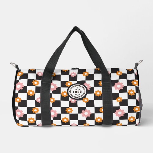 Add Your Own Logo Daisy Flower Checkerboard Duffle Bag