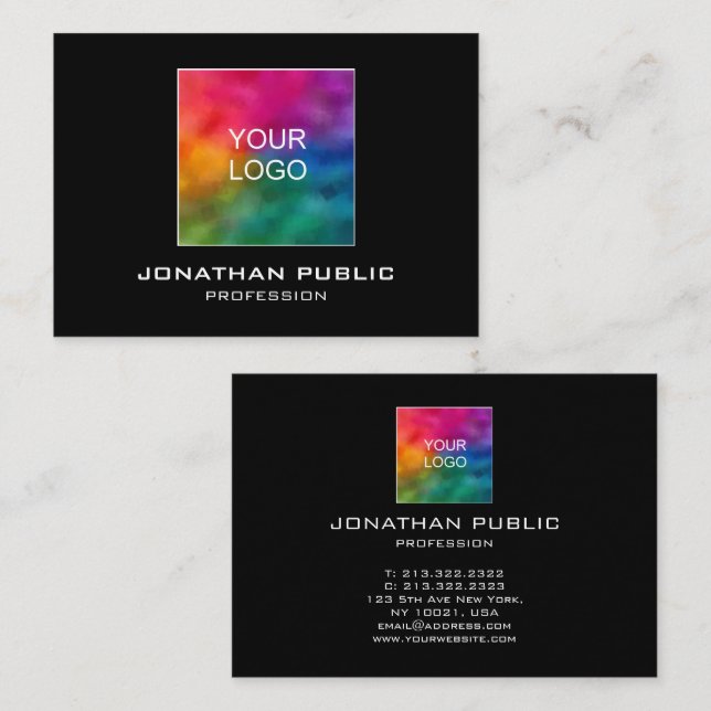 Add Your Own Logo Here Modern Business Cards Black (Front/Back)