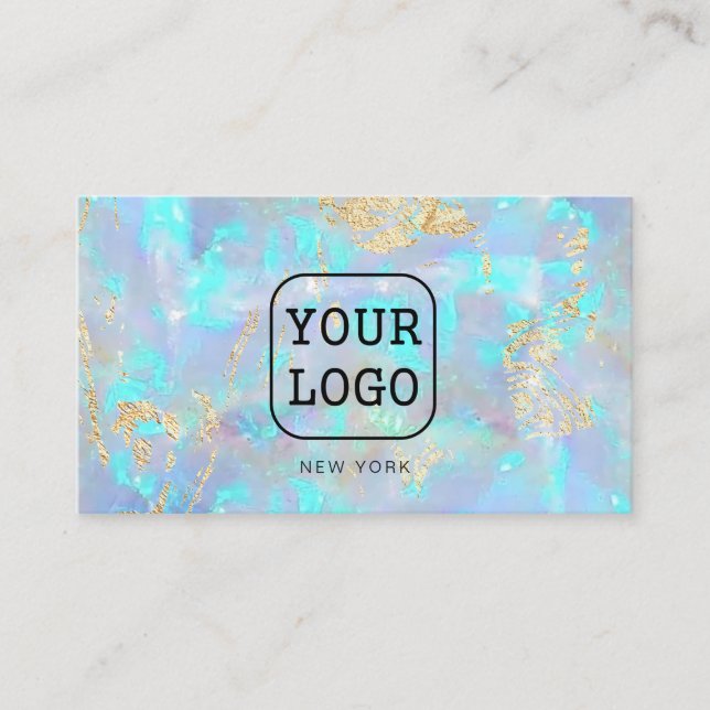 add your own logo on FAUX iridescent opal Business Card (Front)