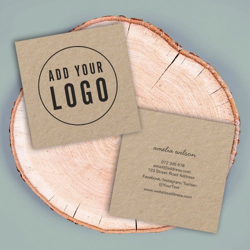 Add Your Own Logo Rustic Kraft Social Media Square Business Card