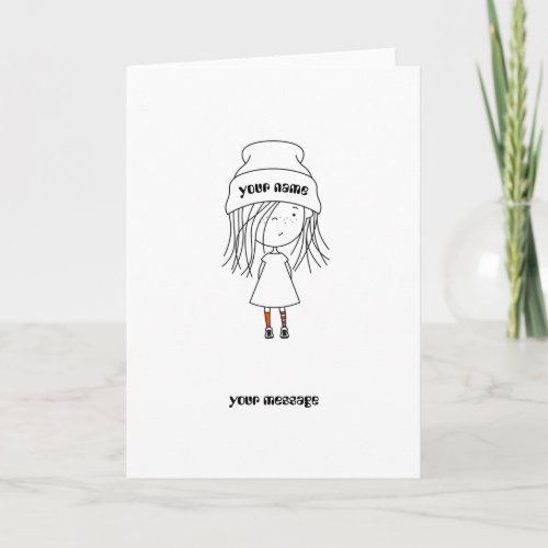 Add Your Own Message And NameCute Whimsical Girl Card