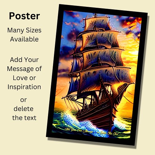 Add Your Own Message Brown Pirate Sailing Ship  Po Poster