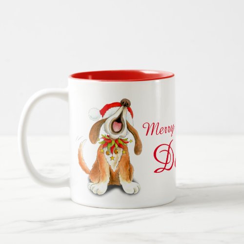 Add your own name Christmas singing dog red Two_Tone Coffee Mug