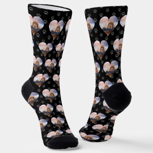 Add Your Own Pet Photo Socks Custom Heart Pattern