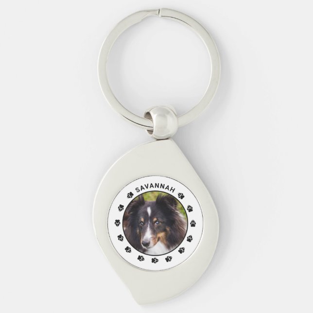Add Your Own Pet Photo - With Name & Paws Keychain (Front)