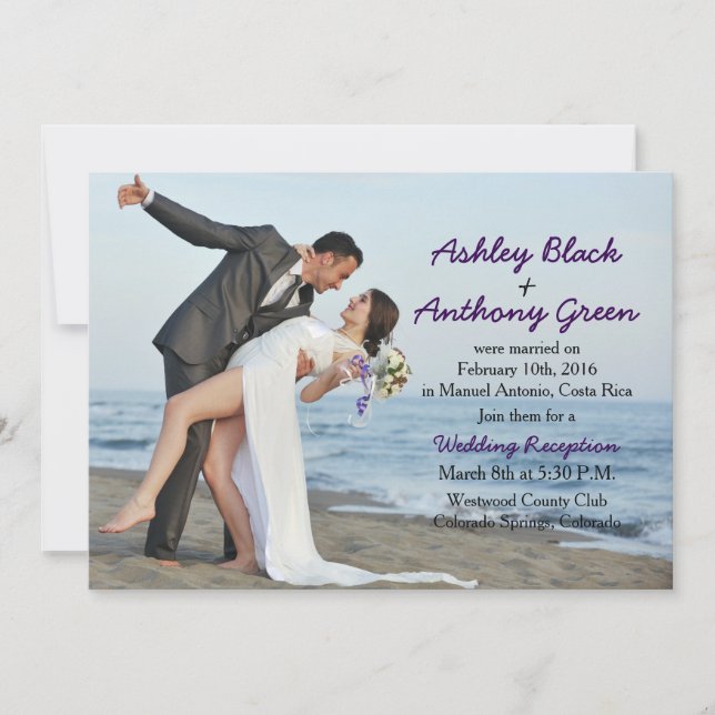 Add Your Own Photo Beach Wedding Reception Only Invitation (Front)