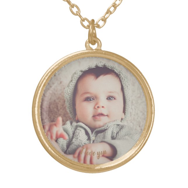 Add Your Own Photo Birthday Gold Plated Necklace (Front)
