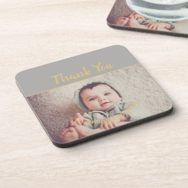 Add Your Own Photo Birthday Thank You Beverage Coaster (Left Side)