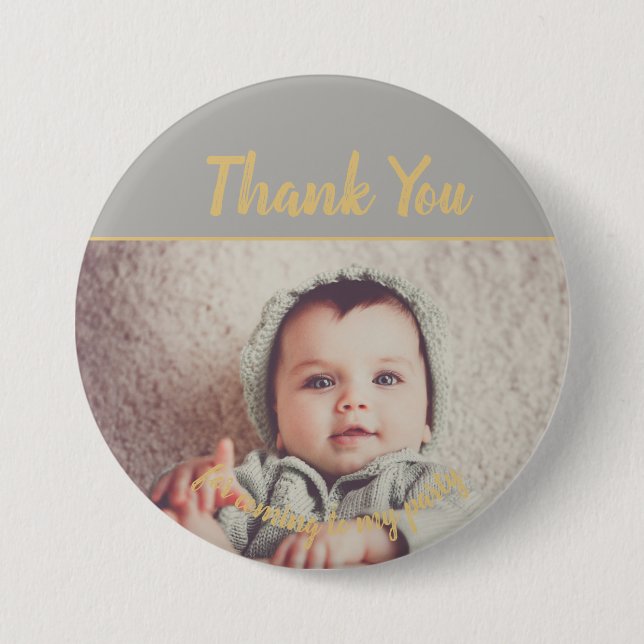 Add Your Own Photo Birthday Thank You Button (Front)