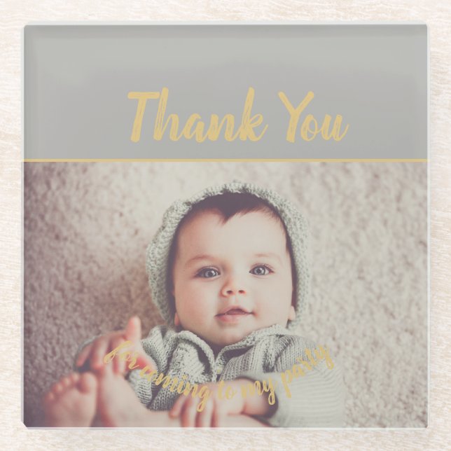 Add Your Own Photo Birthday Thank You Glass Coaster (Front)